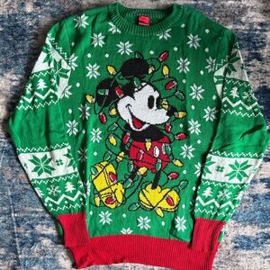 Green Mickey Mouse Holiday Sweater